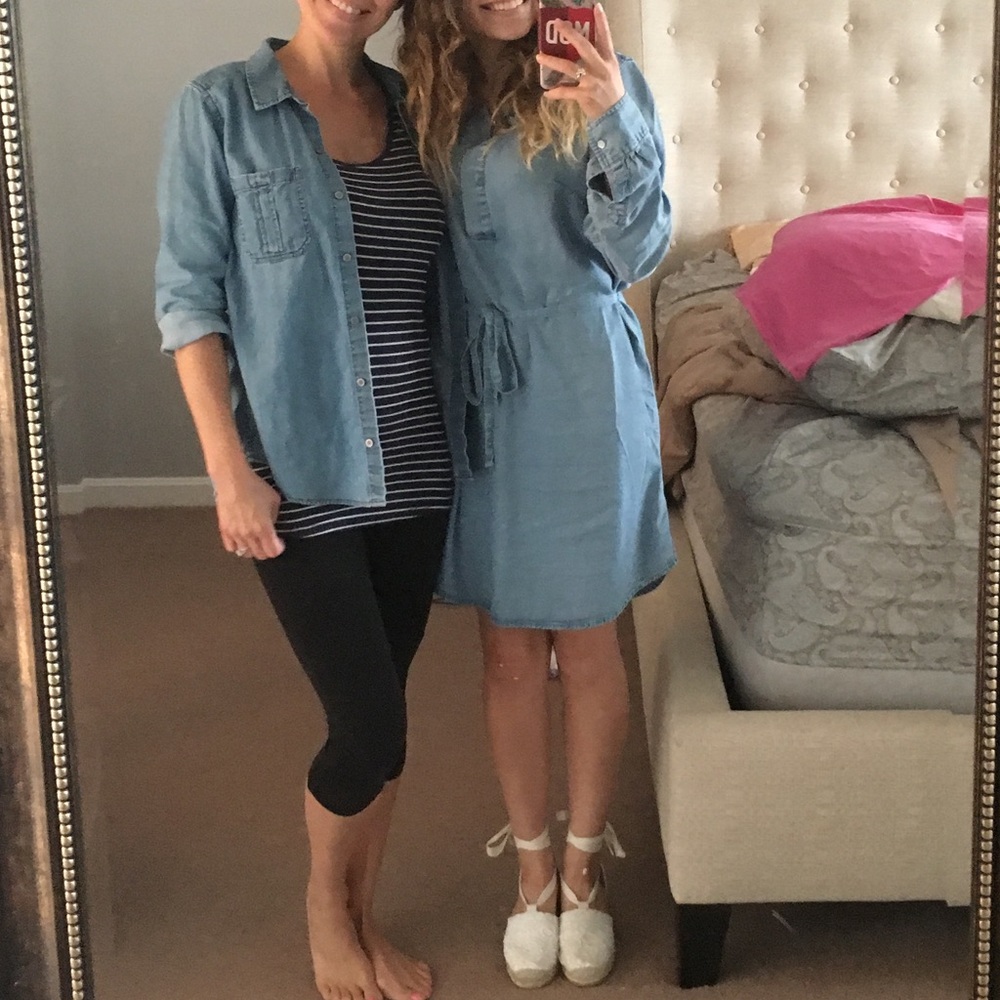 GAP Denim Chambray Button Up Dress with Tie Belt